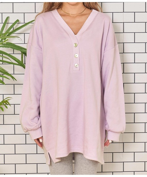 anap mimpi(アナップミンピ)の「シェルボタン ヘンリーネック 裏毛 スウェット ミニワンピース(ワンピース・レディース・ラベンダー/ベージュ系その他・FREE)」の11枚目の写真