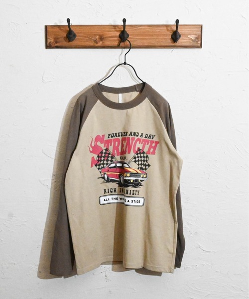 Anytime Songs(エニータイムソングス)の「16/天竺ラグラン 切り替えプリント Tシャツ(STRENGTH)(Tシャツ/カットソー・メンズ・ホワイト/アッシュ/ベージュ・LARGE/MEDIUM/X-LARGE)」の3枚目の写真