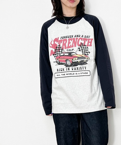 Anytime Songs(エニータイムソングス)の「16/天竺ラグラン 切り替えプリント Tシャツ(STRENGTH)(Tシャツ/カットソー・メンズ・ホワイト/アッシュ/ベージュ・LARGE/MEDIUM/X-LARGE)」の2枚目の写真