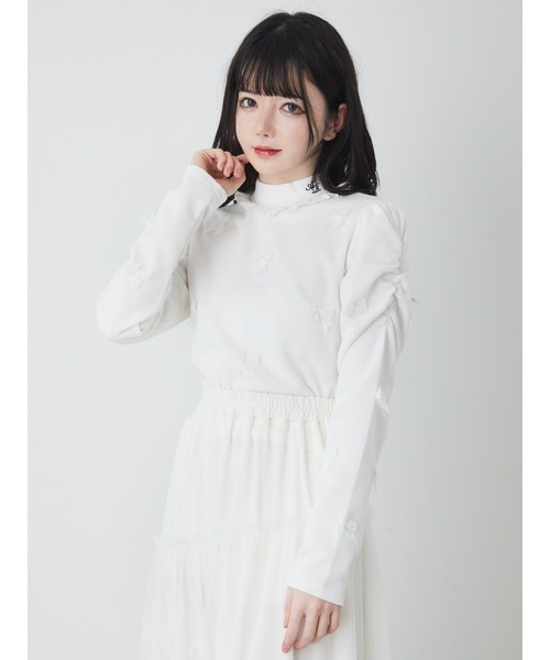 Ank Rouge(アンクルージュ)の「チビリボンTOPS(Tシャツ/カットソー・レディース・ブラック/ホワイト/A・M)」の1枚目の写真