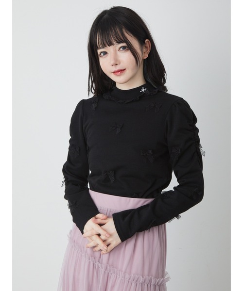 Ank Rouge(アンクルージュ)の「チビリボンTOPS(Tシャツ/カットソー・レディース・ブラック/ホワイト/A・M)」の2枚目の写真