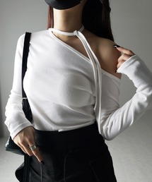 【 2WAY 】ストラップチョーカーリボンワンショルダーTシャツ