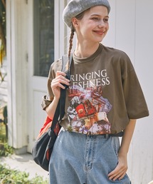 ヴィンテージライクシティフォトコラージュプリント半袖Tシャツ