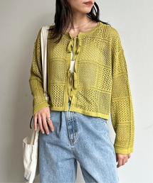 パッチワーク配色リボンメッシュニット
