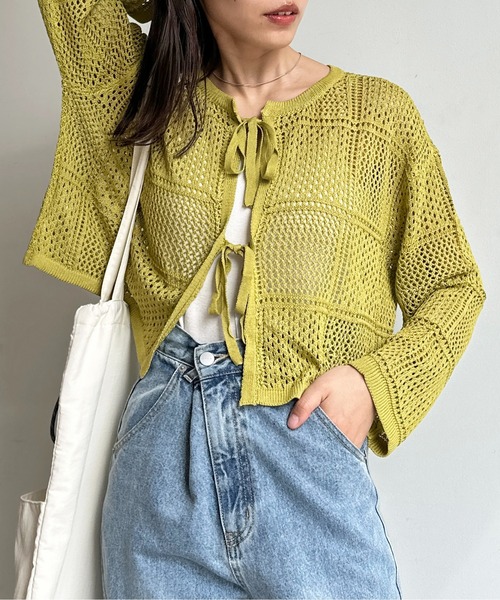 CPCM（シーピーシーエム）の「パッチワーク配色リボンメッシュニット（カーディガン/ボレロ・レディース・ブラック/アイボリー/グリーン系その他/キナリ/グレー・FREE）」の18枚目の写真