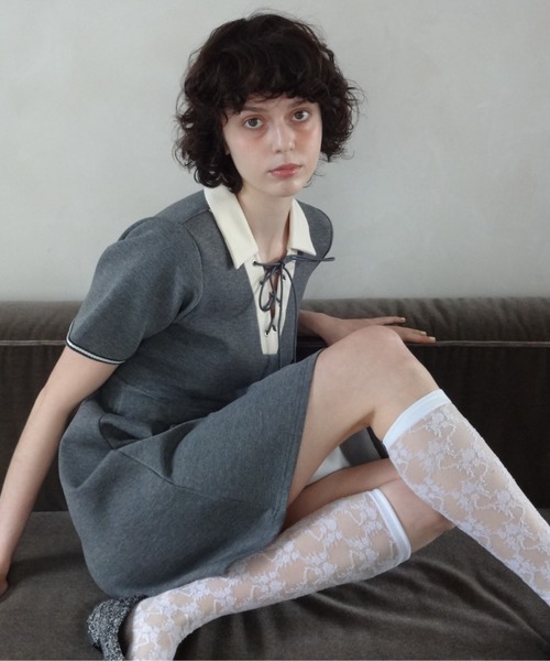 idem（イデム）の「lace up polo onepiece/ポロミニワンピース