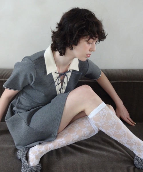 新品 24AW idem イデム ロングスリーブポロミニワンピース idem（イデム）の「lace up polo long sleeve onepiece / ロング