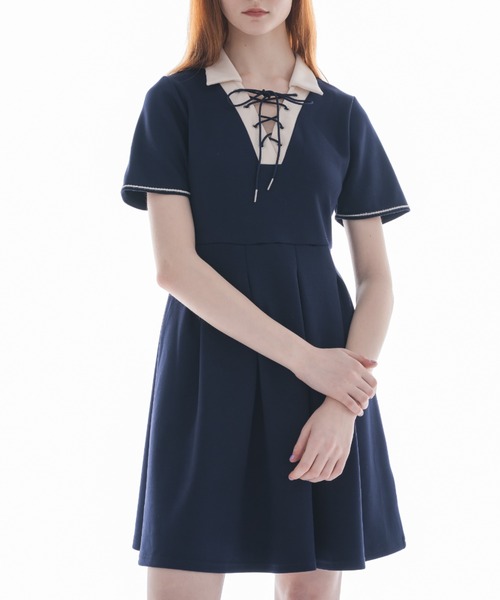 idem lace up polo onepiece /ポロミニワンピース lace up polo onepiece/ポロミニワンピース（ワンピース）｜idem