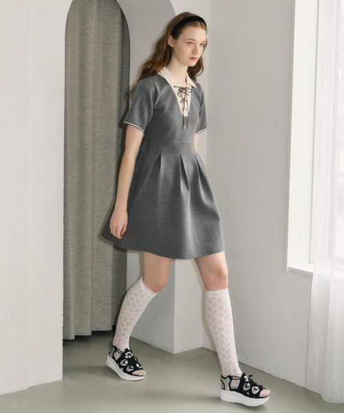 lace up polo onepiece/ポロミニワンピース（ワンピース）｜idem
