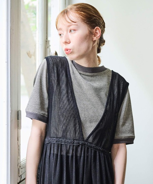 Crisp（クリスプ）の「ベーシックリンガーTシャツ（Tシャツ/カットソー・レディース・ブラック/ブラウン/グリーン・FREE）」の2枚目の写真