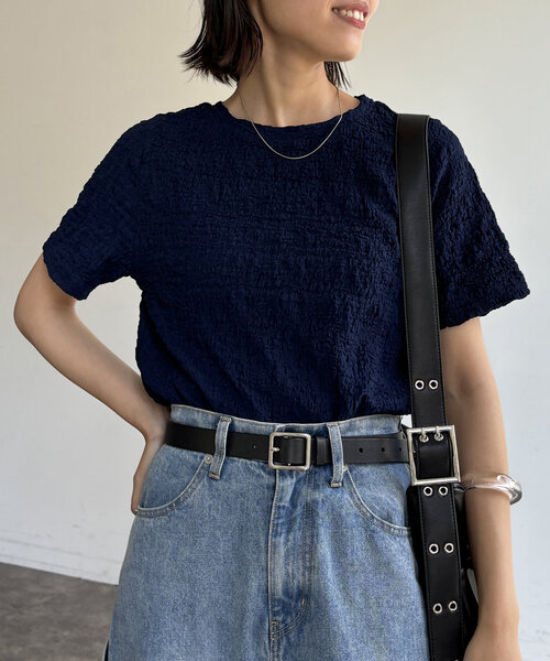 CPCM（シーピーシーエム）の「ポップコーンコンパクトT（Tシャツ/カットソー・レディース・ブラック/オフホワイト/ブルー/レモンイエロー/ピンク/ネイビー・FREE）」の4枚目の写真