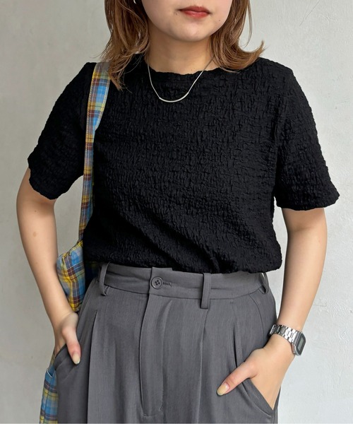 CPCM（シーピーシーエム）の「ポップコーンコンパクトT（Tシャツ/カットソー・レディース・ブラック/オフホワイト/ブルー/レモンイエロー/ピンク/ネイビー・FREE）」の3枚目の写真