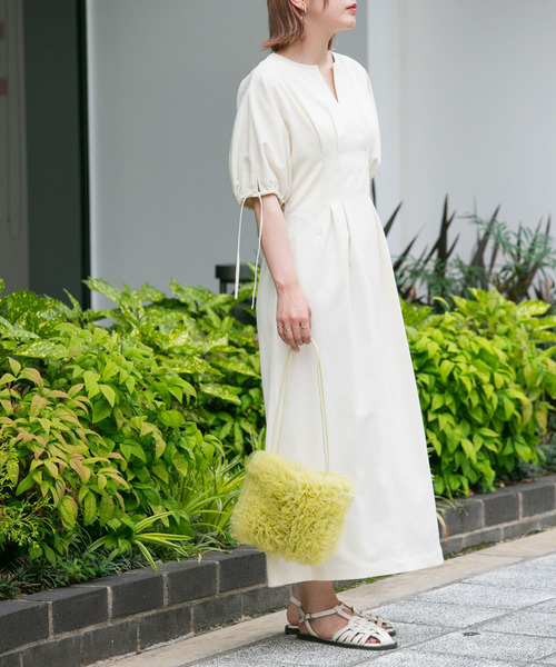 KBF（ケイビーエフ）の「『2サイズ展開』ドロストスリーブウエストタックワンピース（ワンピース・レディース・アイボリー/ブラック/オレンジ系その他/ホワイト系その他・36/38）」の6枚目の写真