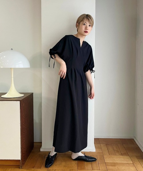 セール】『2サイズ展開』ドロストスリーブウエストタックワンピース