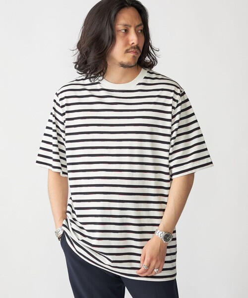 SHIPS(シップス)の「SHIPS: カスリ マルチ ボーダー Tシャツ(Tシャツ/カットソー・メンズ・ネイビー/ブラック/ライトグリーン/ブラウン・X-LARGE/LARGE/MEDIUM/SMALL)」の2枚目の写真