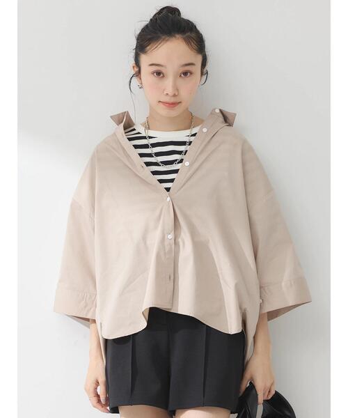 b4348【アースミュージックアンドエコロジー】レディース　Tシャツ　半袖　M セール】ワイドスリーブ半袖シャツ（シャツ/ブラウス）｜earth