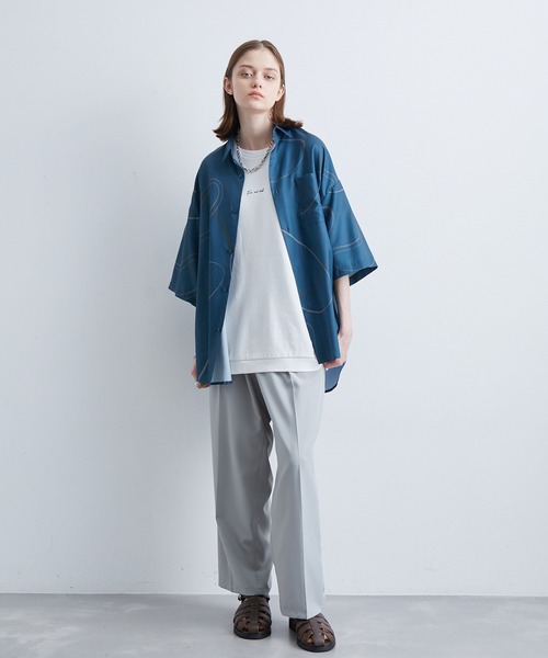 JUNRED（ジュンレッド）の「2ポイントショートスリーブワイドTシャツ（Tシャツ/カットソー・メンズ・グレー/ホワイト系その他3/ブラック系その他/ホワイト系その他/ホワイト系その他4・S/M/L）」の9枚目の写真