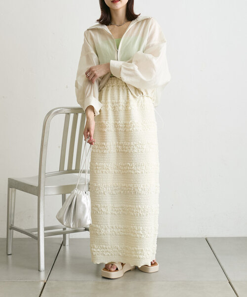 FRAMeWORK 24SSラミースタンドブルゾンシアーシャツ 130-150cm】程よい肌見せが叶う クロップドシアーシャツ（シャツ