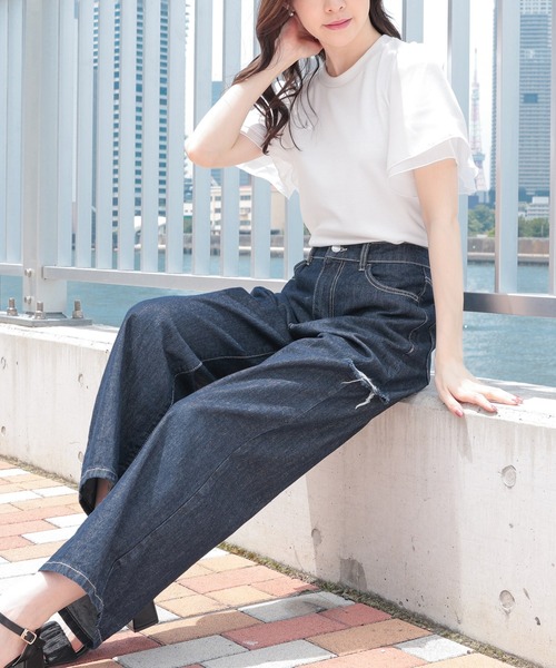 antiqua 異素材トップス レディース トップス 長袖 無地 送料