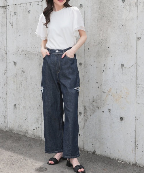 Honeys（ハニーズ）の「シアー袖異素材トップス（Tシャツ