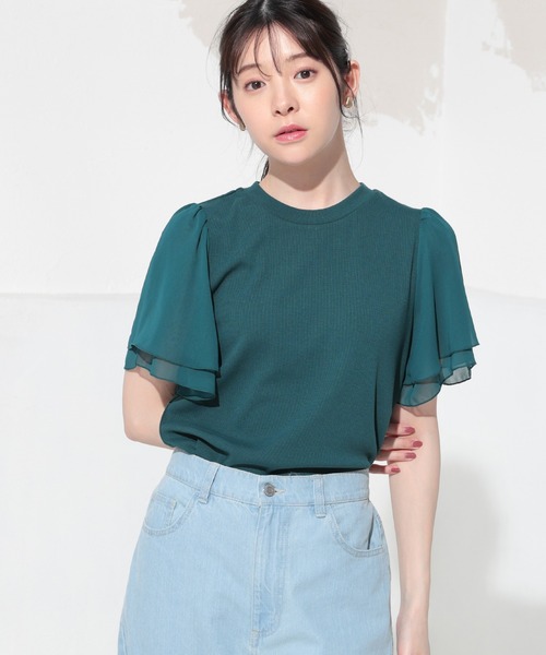 Honeys（ハニーズ）の「シアー袖異素材トップス（Tシャツ