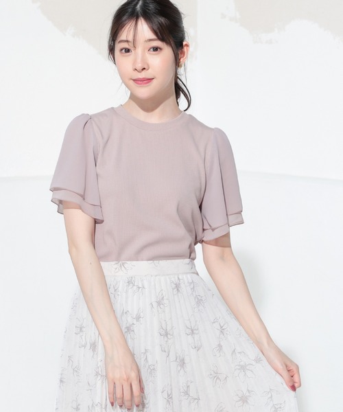 Honeys（ハニーズ）の「シアー袖異素材トップス（Tシャツ