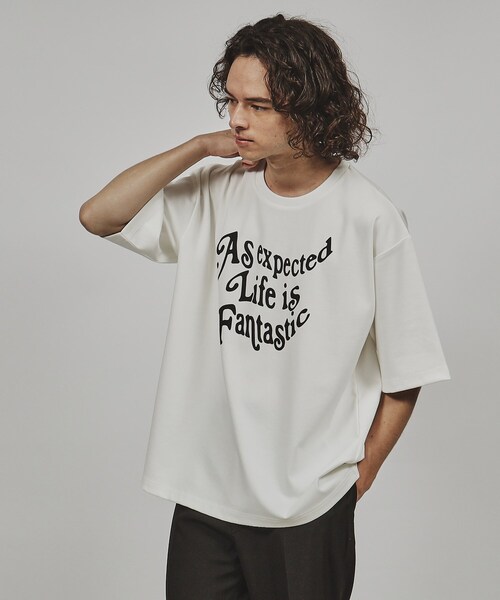 tk.TAKEO KIKUCHI(ティーケータケオキクチ)の「◆ウェーブレタード半袖カットソー(Tシャツ/カットソー・メンズ・ブラック/ホワイト/ブルー系その他・02/03/04)」の1枚目の写真
