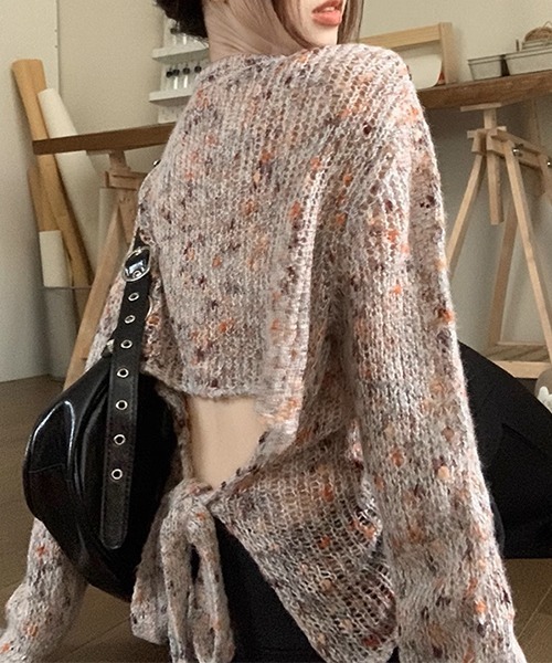 c.u.l（シーユーエル）の「ミックスカラー リボン ニットトップス culw711（ニット/セーター・レディース・グレー/ベージュ・FREE）」の5枚目の写真