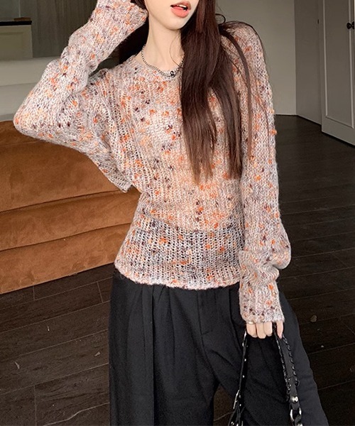 c.u.l（シーユーエル）の「ミックスカラー リボン ニットトップス culw711（ニット/セーター・レディース・グレー/ベージュ・FREE）」の7枚目の写真