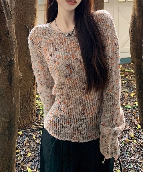 c.u.l（シーユーエル）の「ミックスカラー リボン ニットトップス culw711（ニット/セーター・レディース・グレー/ベージュ・FREE）」の9枚目の写真