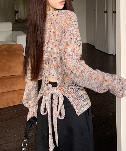 c.u.l（シーユーエル）の「ミックスカラー リボン ニットトップス culw711（ニット/セーター・レディース・グレー/ベージュ・FREE）」の10枚目の写真