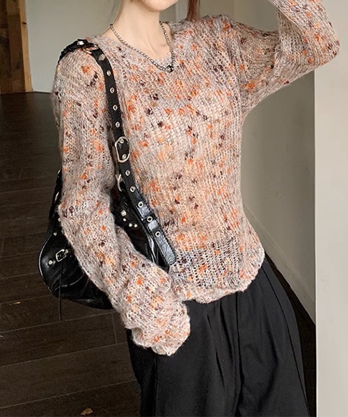 c.u.l（シーユーエル）の「ミックスカラー リボン ニットトップス culw711（ニット/セーター・レディース・グレー/ベージュ・FREE）」の11枚目の写真