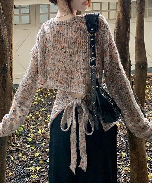 c.u.l（シーユーエル）の「ミックスカラー リボン ニットトップス culw711（ニット/セーター・レディース・グレー/ベージュ・FREE）」の12枚目の写真