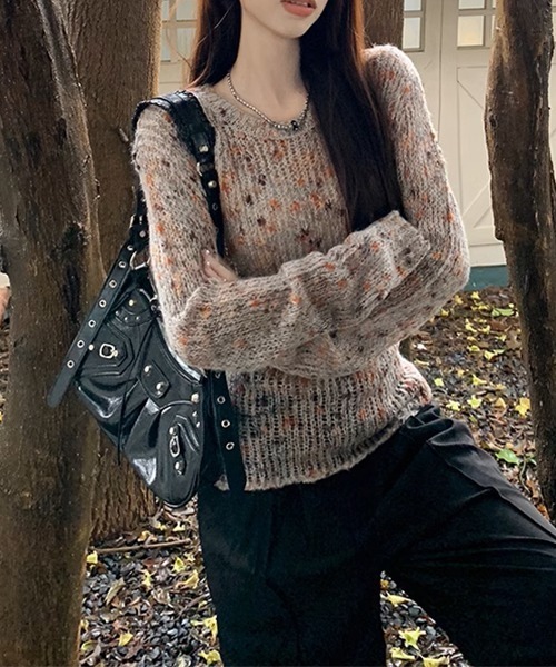 c.u.l（シーユーエル）の「ミックスカラー リボン ニットトップス culw711（ニット/セーター・レディース・グレー/ベージュ・FREE）」の13枚目の写真