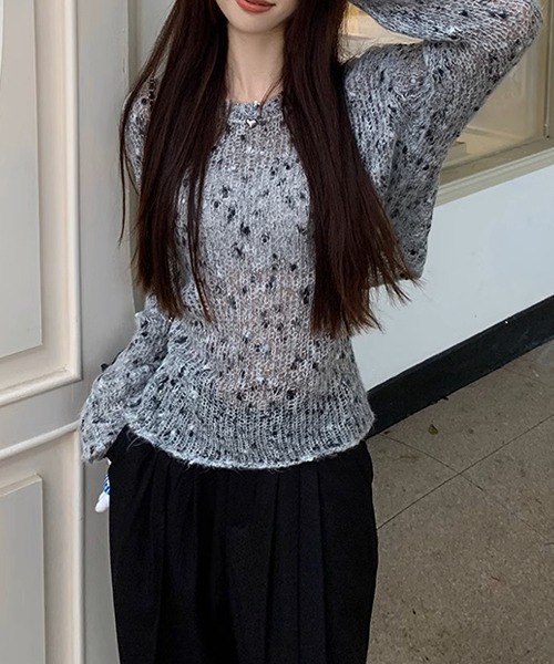 c.u.l（シーユーエル）の「ミックスカラー リボン ニットトップス culw711（ニット/セーター・レディース・グレー/ベージュ・FREE）」の15枚目の写真