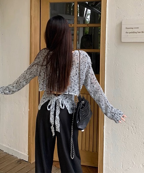 c.u.l（シーユーエル）の「ミックスカラー リボン ニットトップス culw711（ニット/セーター・レディース・グレー/ベージュ・FREE）」の16枚目の写真