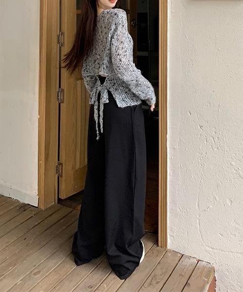 c.u.l（シーユーエル）の「ミックスカラー リボン ニットトップス culw711（ニット/セーター・レディース・グレー/ベージュ・FREE）」の18枚目の写真