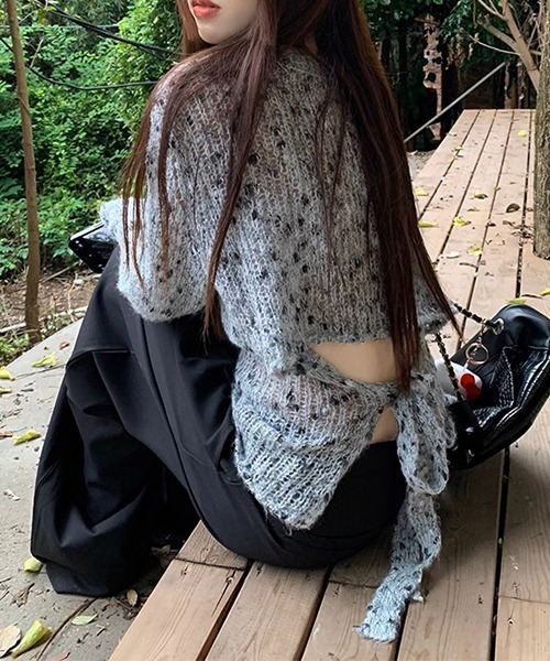 c.u.l（シーユーエル）の「ミックスカラー リボン ニットトップス culw711（ニット/セーター・レディース・グレー/ベージュ・FREE）」の19枚目の写真