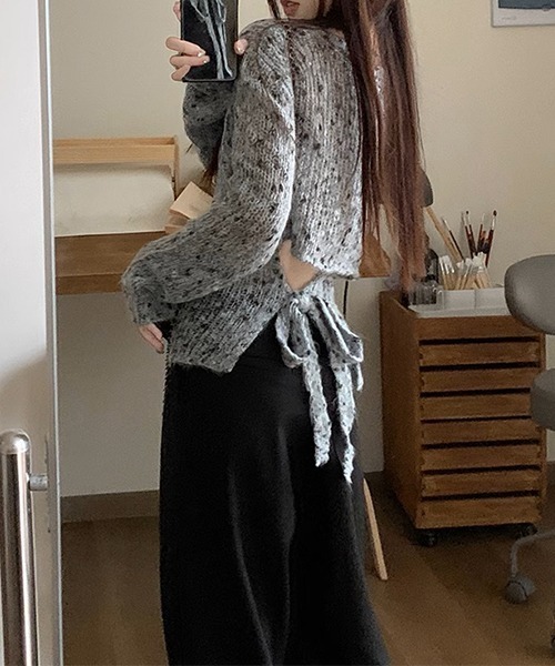 c.u.l（シーユーエル）の「ミックスカラー リボン ニットトップス culw711（ニット/セーター・レディース・グレー/ベージュ・FREE）」の21枚目の写真