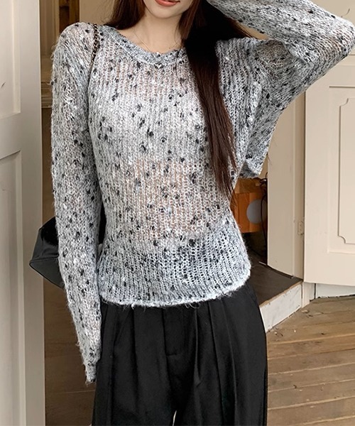 c.u.l（シーユーエル）の「ミックスカラー リボン ニットトップス culw711（ニット/セーター・レディース・グレー/ベージュ・FREE）」の22枚目の写真