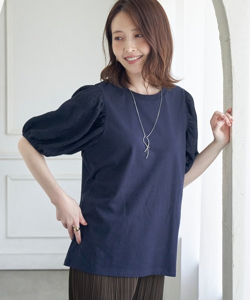 ikka（イッカ）の「袖フクレ切り替え半袖プルオーバー（Tシャツ/カットソー・レディース・ネイビー/オフホワイト/オレンジ・M/L/S）」の8枚目の写真