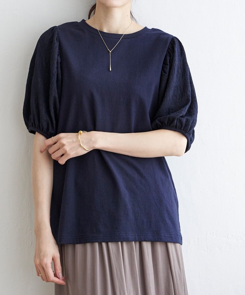 ikka（イッカ）の「袖フクレ切り替え半袖プルオーバー（Tシャツ/カットソー・レディース・ネイビー/オフホワイト/オレンジ・M/L/S）」の12枚目の写真