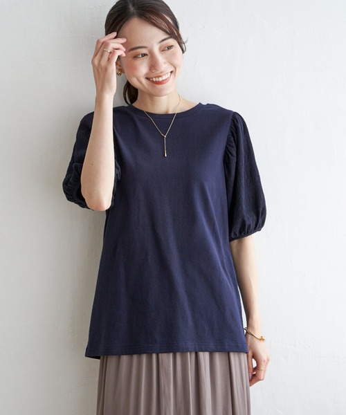 ikka（イッカ）の「袖フクレ切り替え半袖プルオーバー（Tシャツ/カットソー・レディース・ネイビー/オフホワイト/オレンジ・M/L/S）」の13枚目の写真