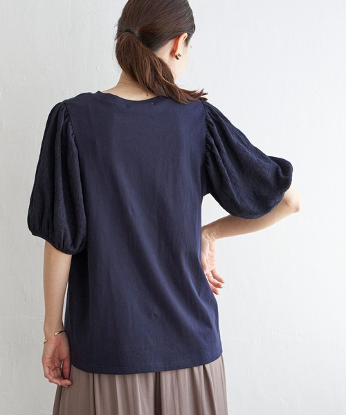 ikka（イッカ）の「袖フクレ切り替え半袖プルオーバー（Tシャツ/カットソー・レディース・ネイビー/オフホワイト/オレンジ・M/L/S）」の14枚目の写真