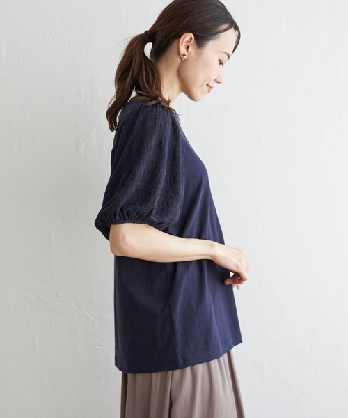 ikka（イッカ）の「袖フクレ切り替え半袖プルオーバー（Tシャツ/カットソー・レディース・ネイビー/オフホワイト/オレンジ・M/L/S）」の15枚目の写真