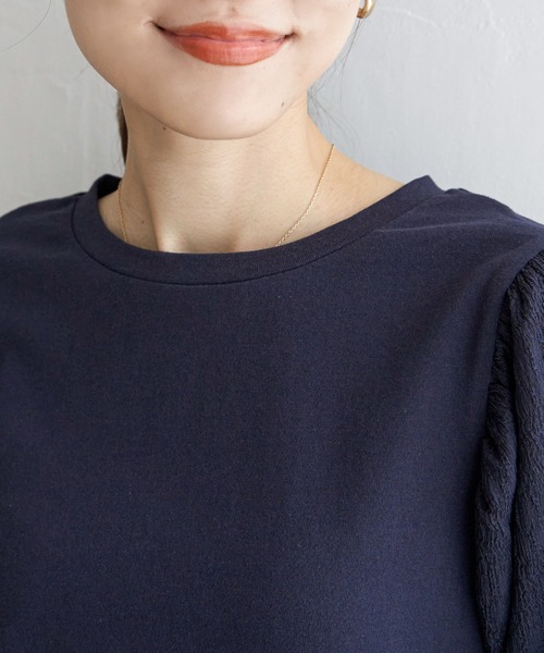 ikka（イッカ）の「袖フクレ切り替え半袖プルオーバー（Tシャツ/カットソー・レディース・ネイビー/オフホワイト/オレンジ・M/L/S）」の16枚目の写真