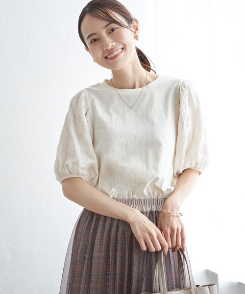 ikka（イッカ）の「袖フクレ切り替え半袖プルオーバー（Tシャツ/カットソー・レディース・ネイビー/オフホワイト/オレンジ・M/L/S）」の22枚目の写真