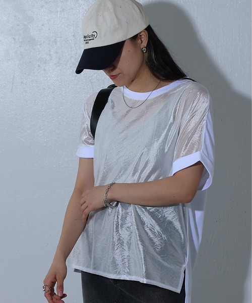 COLONY 2139（コロニートゥーワンスリーナイン）の「グリッターシアードッキングTee（Tシャツ/カットソー・レディース・ブラック/オフホワイト/グレー・FREE）」の2枚目の写真