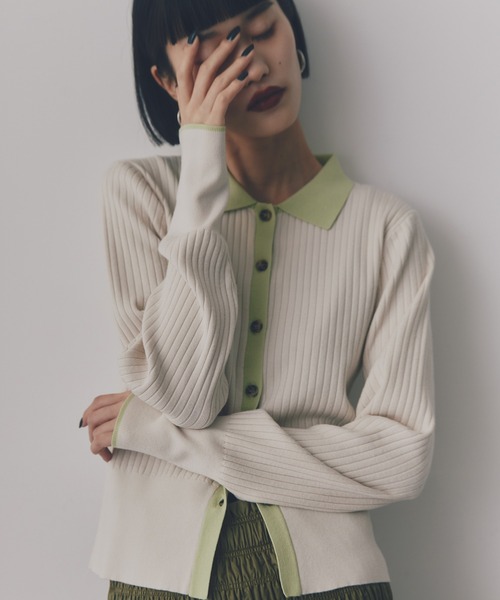 N.（N. Natural Beauty Basic）（エヌエヌナチュラルビューティーベーシック）の「◆襟付き配色ニットカーディガン（カーディガン/ボレロ・レディース・ブラウン系その他/ホワイト系その他/パープル系その他・MEDIUM）」の2枚目の写真