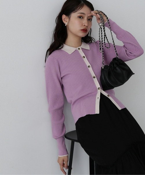 N.（N. Natural Beauty Basic）（エヌエヌナチュラルビューティーベーシック）の「◆襟付き配色ニットカーディガン（カーディガン/ボレロ・レディース・ブラウン系その他/ホワイト系その他/パープル系その他・MEDIUM）」の3枚目の写真